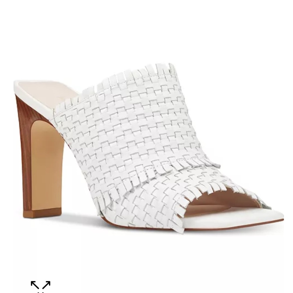 NINE WEST White Lucili Raffia Mule Slip On Sandals White Leather Boho 6.5